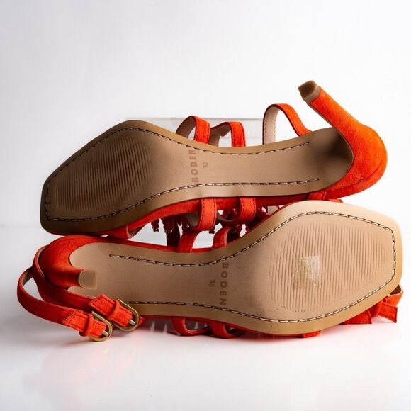 Boden Womens Suede Sandals Heels Orange Strappy Beaded Open Toe US 7 EU 38 - Picture 11 of 11